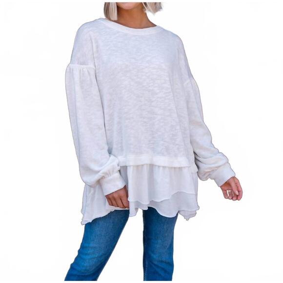 NEW FREE PEOPLE women's maddie long sleeve top in clean ivory - Picture 4 of 6